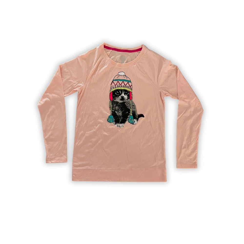NWT Peach Kitten Graphic Long Sleeve Pajama Top Small